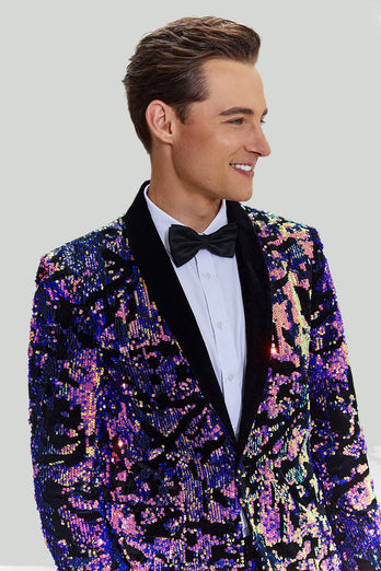 Purple Sequins Mens Two-Piece Suit Shawl Lapel One Button Tuxedo