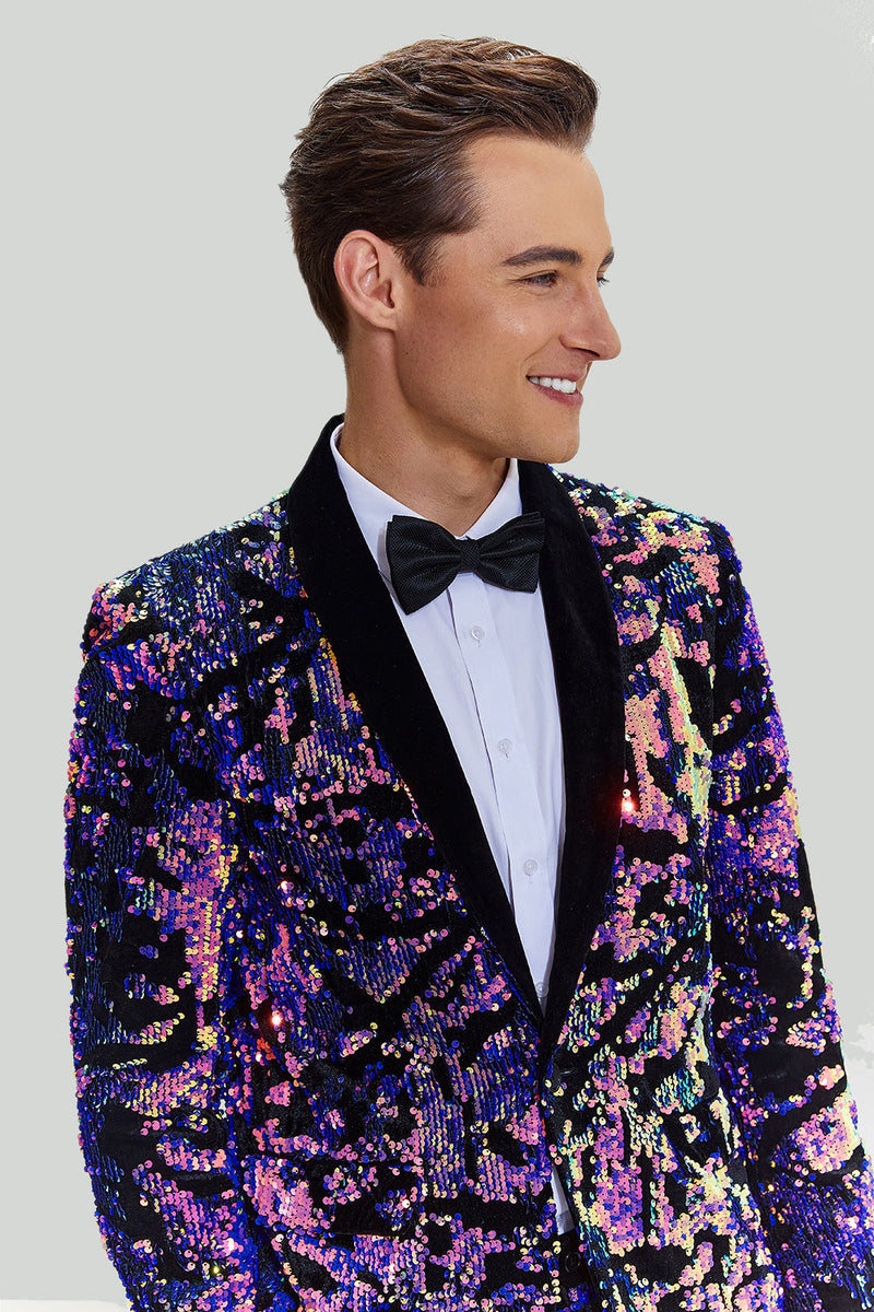 Load image into Gallery viewer, Purple Sequins Mens Two-Piece Suit Shawl Lapel One Button Tuxedo