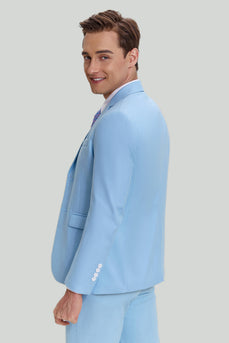 Sky Blue 3 Piece Notched Lapel Men's Modern Fit Suit