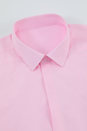 Pink Men's Solid Long Sleeves Collar Dress Suit