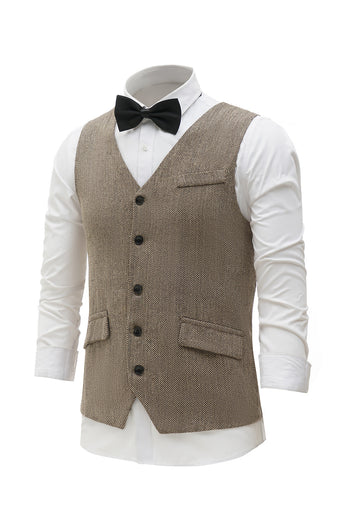 Khaki Solid Single Breasted Shawl Lapel Men's Suit Vest