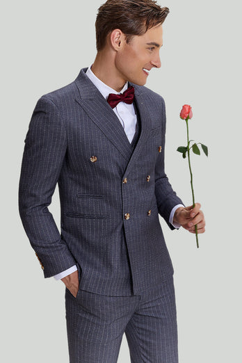 Men's 3 Piece Pinstripe Grey Suit