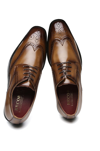 Brown Lace-Up Men's Leather Slip-On Dress Shoes