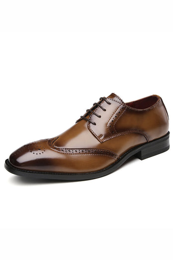 Brown Lace-Up Men's Leather Slip-On Dress Shoes