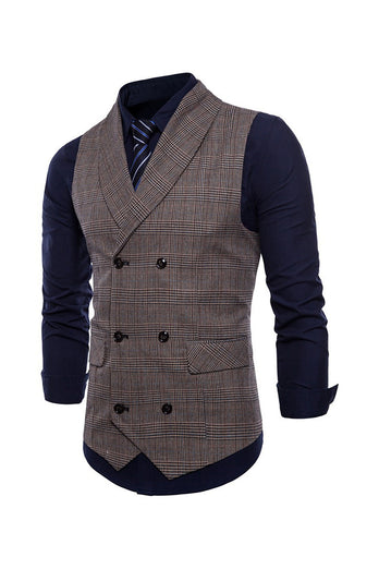 Grey Pinstripe Double Breasted Shawl Lapel Men's Suit Vest