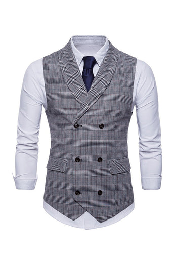 Grey Pinstripe Double Breasted Shawl Lapel Men's Suit Vest