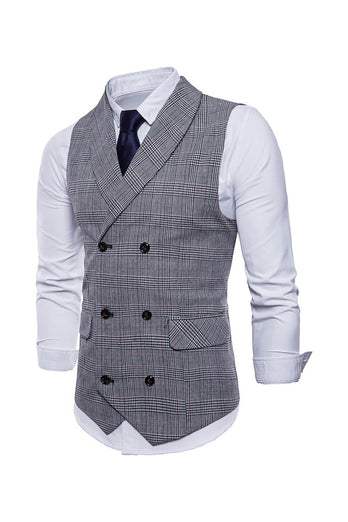 Grey Pinstripe Double Breasted Shawl Lapel Men's Suit Vest