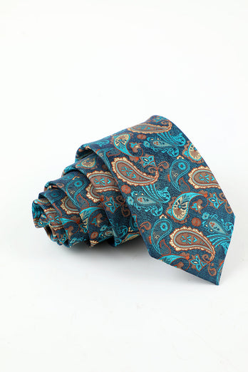 Lake Blue Jacquard Men's 5-Piece Accessory Set Tie and Bow Tie Pocket Square Flower Lapel Pin Tie Clip