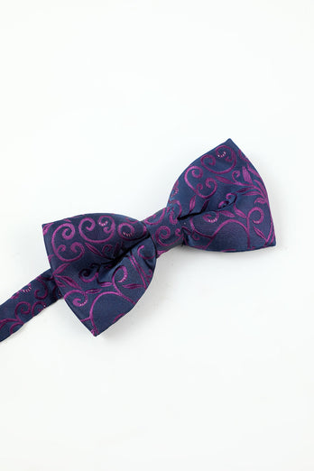 Purple Jacquard Men's 5-Piece Accessory Set Tie and Bow Tie Pocket Square Flower Lapel Pin Tie Clip