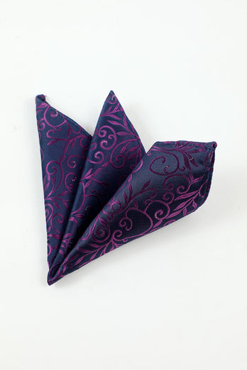 Purple Jacquard Men's 5-Piece Accessory Set Tie and Bow Tie Pocket Square Flower Lapel Pin Tie Clip