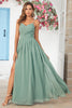 Load image into Gallery viewer, Chiffon Spaghetti Straps Eucalyptus Bridesmaid Dress