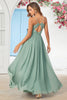 Load image into Gallery viewer, Chiffon Spaghetti Straps Eucalyptus Bridesmaid Dress