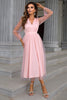 Load image into Gallery viewer, Tulle V-Neck Blush Long Formal Dress with Sleeves