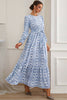 Load image into Gallery viewer, A-Line Blue Long Formal Dress with Long Sleeves