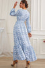 Load image into Gallery viewer, A-Line Blue Long Formal Dress with Long Sleeves