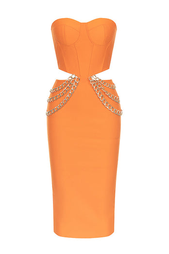 Orange Corset Cut Out Bodycon Cocktail Dress