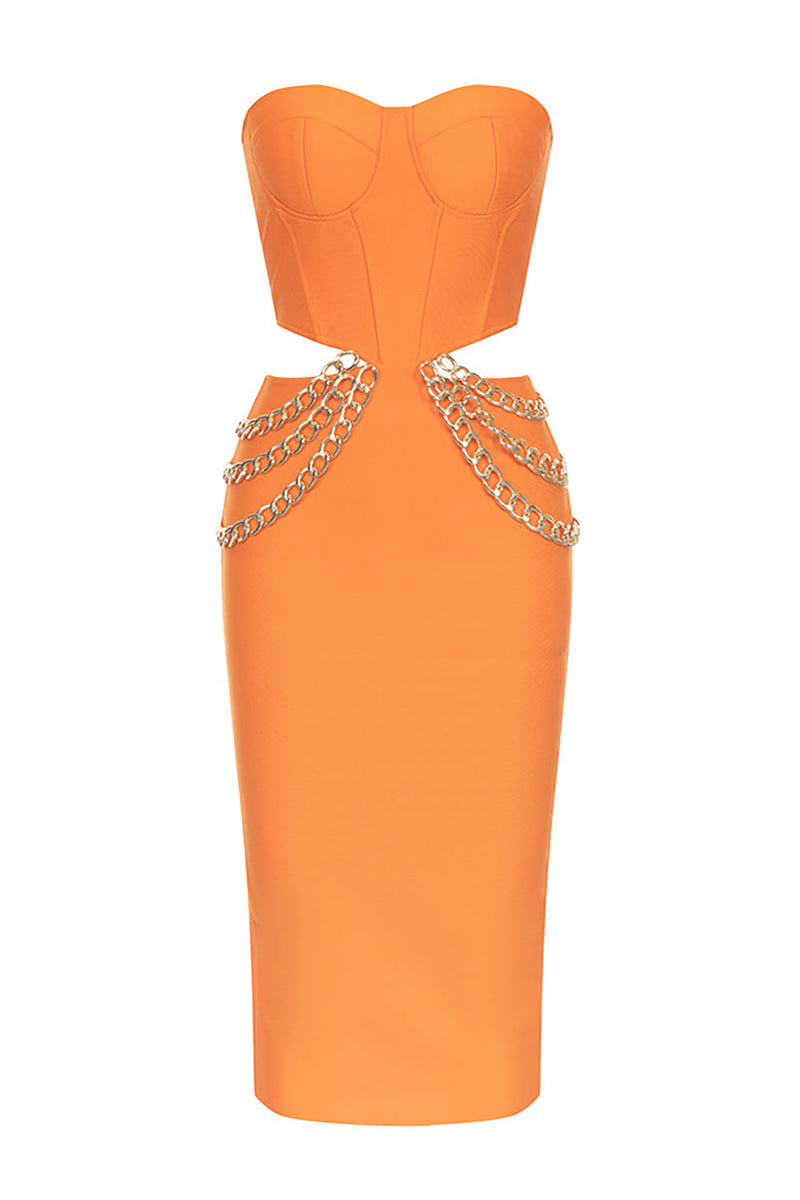 Load image into Gallery viewer, Orange Corset Cut Out Bodycon Cocktail Dress