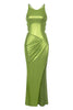 Load image into Gallery viewer, Green Ruffles Sparkly Cocktail Dress with Slit