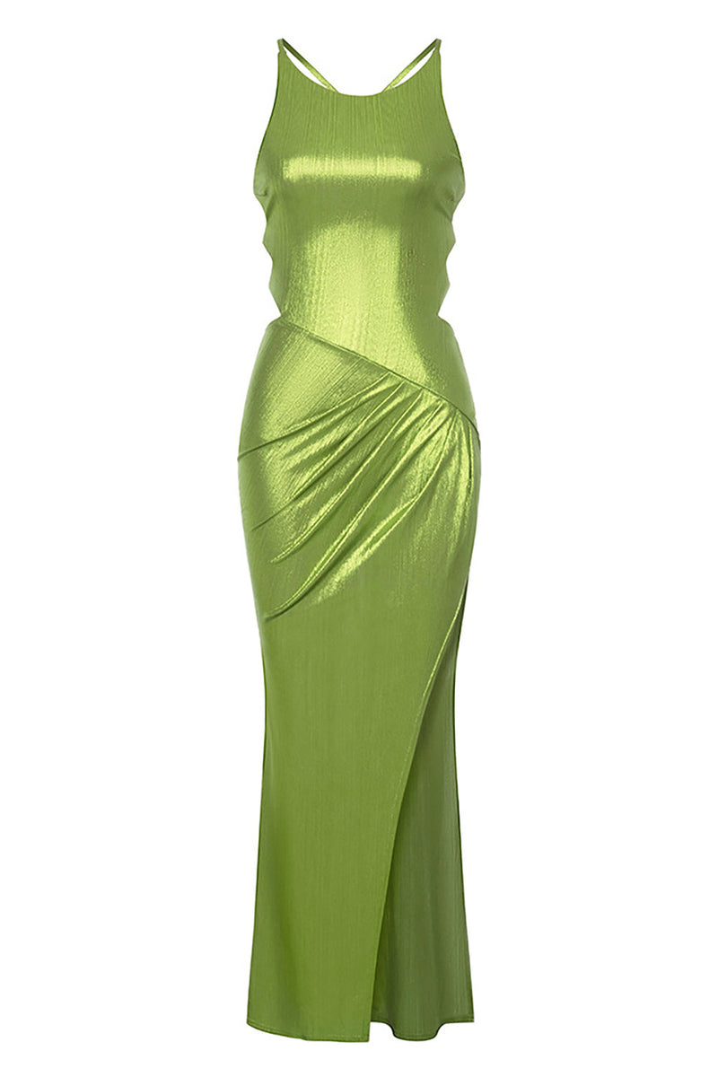 Load image into Gallery viewer, Green Ruffles Sparkly Cocktail Dress with Slit