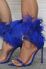 Load image into Gallery viewer, Royal Blue Feather Pointed Toe Stiletto Sandals