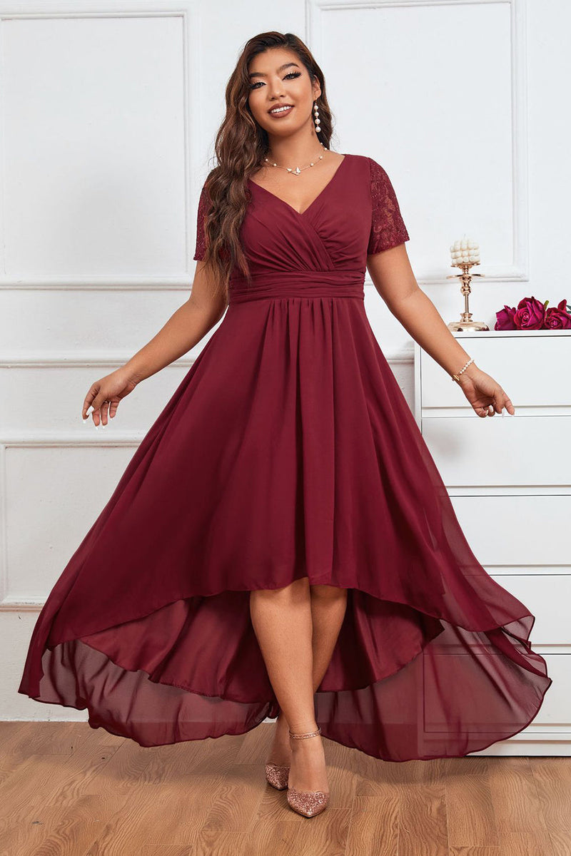 Load image into Gallery viewer, Plus Size Burgundy Mother of Bride Dress with Short Sleeves