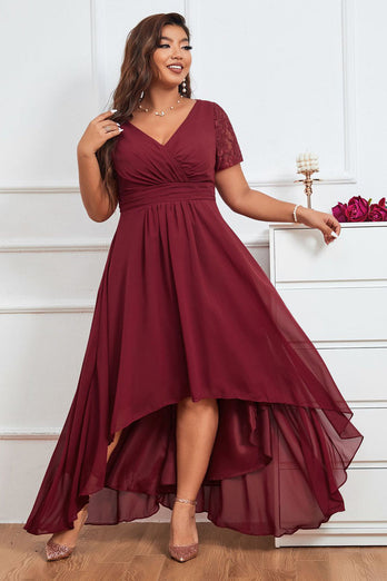 Plus Size Burgundy Mother of Bride Dress with Short Sleeves