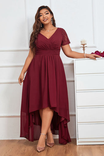 Plus Size Burgundy Mother of Bride Dress with Short Sleeves