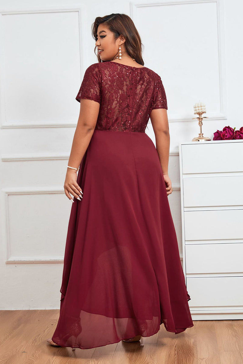 Load image into Gallery viewer, Plus Size Burgundy Mother of Bride Dress with Short Sleeves