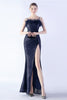 Load image into Gallery viewer, Black Spaghetti Straps Sheath Sequin Formal Dress with Feather