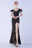 Load image into Gallery viewer, Mermaid Spaghetti Straps Sequin Formal Evening Dress With Feathers