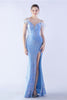 Load image into Gallery viewer, Mermaid Spaghetti Straps Sequin Formal Evening Dress With Feathers