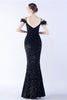 Load image into Gallery viewer, Mermaid Spaghetti Straps Sequin Formal Evening Dress With Feathers