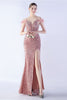 Load image into Gallery viewer, Mermaid Spaghetti Straps Sequin Formal Evening Dress With Feathers