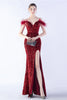 Load image into Gallery viewer, Mermaid Spaghetti Straps Sequin Formal Evening Dress With Feathers