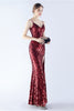 Load image into Gallery viewer, Burgundy Spaghetti Straps V-neck Swquin Sheath Formal Dress with Slit