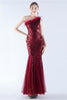 Load image into Gallery viewer, Burgundy Mermaid One Shoulder Mesh and Beaded Evening Dress With Feathers