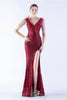 Load image into Gallery viewer, Lilac Mermaid V Neck Sequin and Beaded Ostrich Feathers Evening Dress With Slit