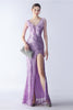 Load image into Gallery viewer, Lilac Mermaid V Neck Sequin and Beaded Ostrich Feathers Evening Dress With Slit