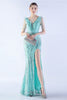 Load image into Gallery viewer, Lilac Mermaid V Neck Sequin and Beaded Ostrich Feathers Evening Dress With Slit