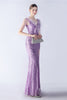 Load image into Gallery viewer, Lilac Mermaid V Neck Sequin and Beaded Ostrich Feathers Evening Dress With Slit