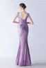 Load image into Gallery viewer, Lilac Mermaid V Neck Sequin and Beaded Ostrich Feathers Evening Dress With Slit