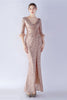 Load image into Gallery viewer, Navy Sequin V-neck Half Sleeves Sheath Formal Dress with Feather