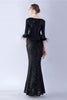 Load image into Gallery viewer, Navy Sequin V-neck Half Sleeves Sheath Formal Dress with Feather