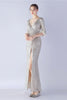 Load image into Gallery viewer, Navy Sequin V-neck Half Sleeves Sheath Formal Dress with Feather