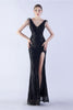 Load image into Gallery viewer, Lilac Mermaid V Neck Side Slit Beaded Evening Dress With Feather