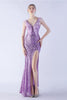 Load image into Gallery viewer, Lilac Mermaid V Neck Side Slit Beaded Evening Dress With Feather