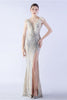 Load image into Gallery viewer, Lilac Mermaid V Neck Side Slit Beaded Evening Dress With Feather