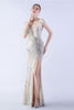 Load image into Gallery viewer, Lilac Mermaid V Neck Side Slit Beaded Evening Dress With Feather