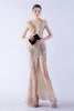 Load image into Gallery viewer, Lilac Mermaid V Neck Side Slit Beaded Evening Dress With Feather