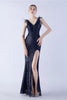 Load image into Gallery viewer, Lilac Mermaid V Neck Side Slit Beaded Evening Dress With Feather